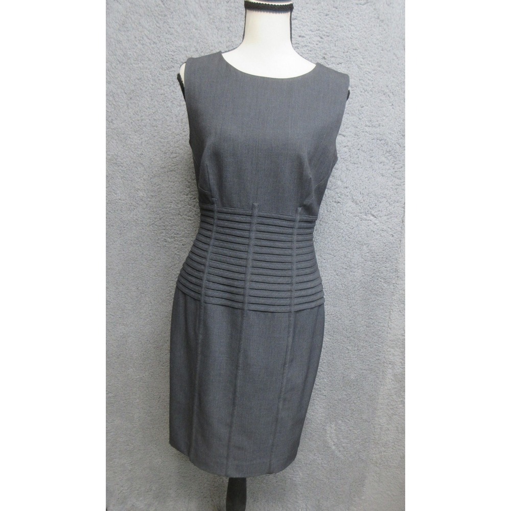 Calvin Kleinβ Dress Womens 4 Gray Pleated Waist Sleeveless Sheath Knee Length